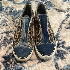 Blue and Brown Canvas Sneakers with Rubber Soles